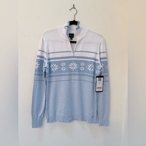 NILS Blue Quarter-Zip Ski Sweater with Snowflakes | NWT | Size L | Apres Ski